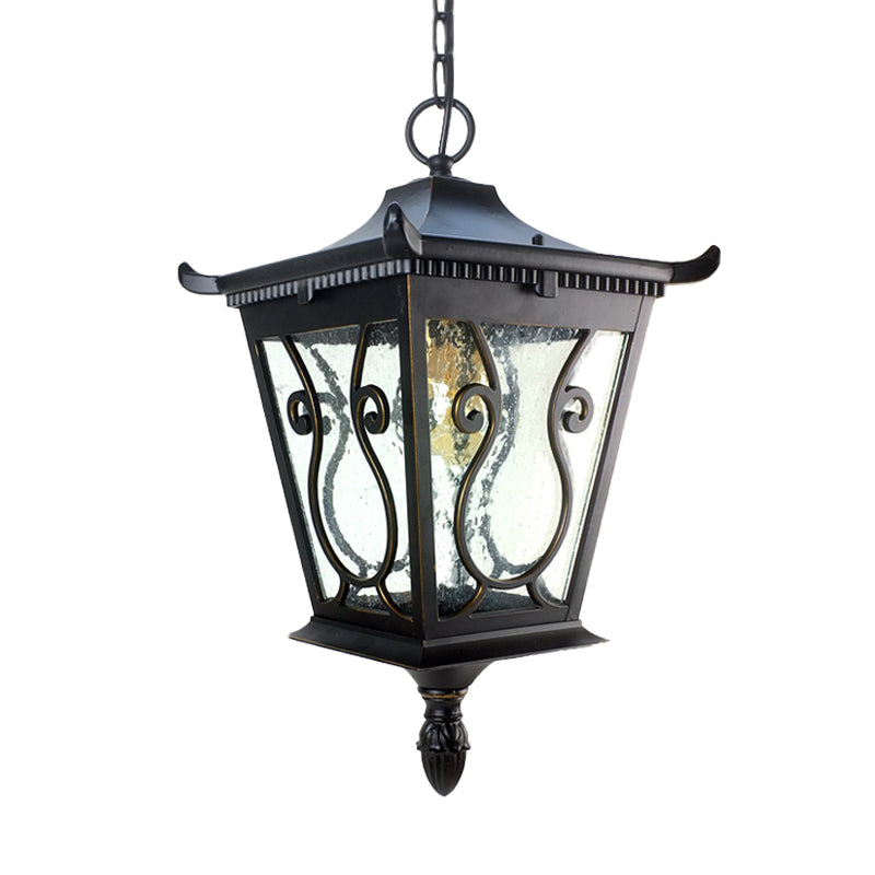 Black 1 Light Pendant Lamp Rural Clear Glass Pavilion Hanging Ceiling Light for Outdoor Clearhalo 'Ceiling Lights' 'Glass shade' 'Glass' 'Pendant Lights' 'Pendants' Lighting' 820121