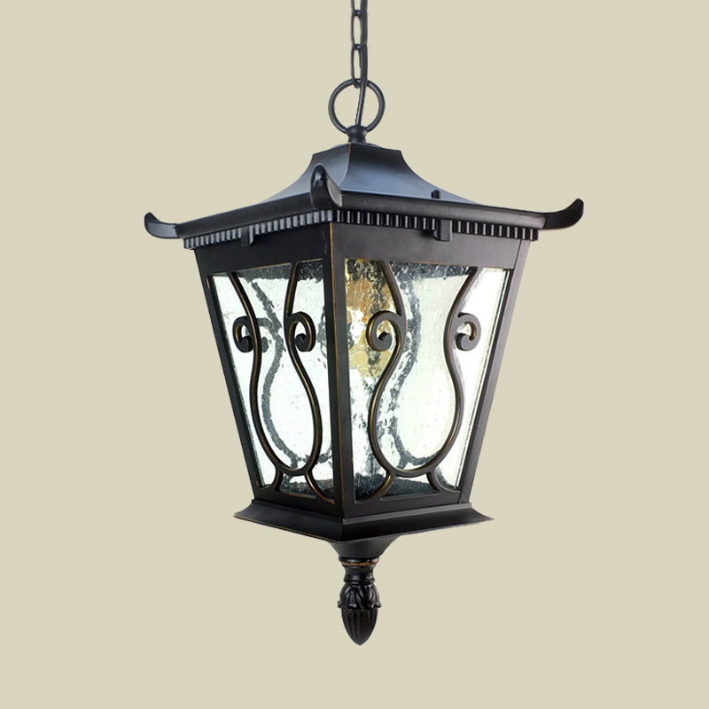 Black 1 Light Pendant Lamp Rural Clear Glass Pavilion Hanging Ceiling Light for Outdoor Clearhalo 'Ceiling Lights' 'Glass shade' 'Glass' 'Pendant Lights' 'Pendants' Lighting' 820122