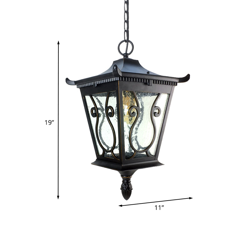 Black 1 Light Pendant Lamp Rural Clear Glass Pavilion Hanging Ceiling Light for Outdoor Clearhalo 'Ceiling Lights' 'Glass shade' 'Glass' 'Pendant Lights' 'Pendants' Lighting' 820123