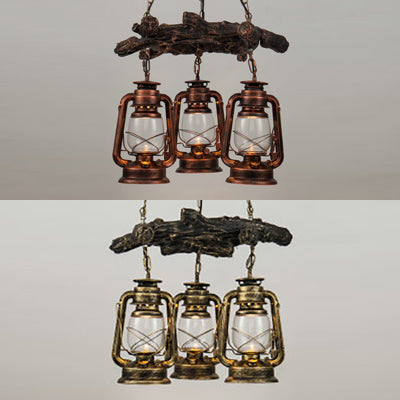 Kerosene Clear Glass Chandelier Lighting Coastal 3-Light Dining Room Pendant Lighting in Bronze/Copper Clearhalo 'Cast Iron' 'Ceiling Lights' 'Chandeliers' 'Industrial Chandeliers' 'Industrial' 'Metal' 'Middle Century Chandeliers' 'Rustic Chandeliers' 'Tiffany' Lighting' 84937