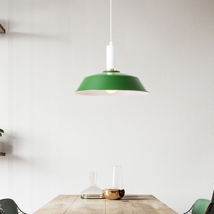 Light Green/Dark Green Barn Suspended Light Modernist Style Metallic 1 Light Living Room Hanging Lamp Clearhalo 'Art Deco Pendants' 'Black' 'Cast Iron' 'Ceiling Lights' 'Ceramic' 'Crystal' 'Industrial Pendants' 'Industrial' 'Metal' 'Middle Century Pendants' 'Pendant Lights' 'Pendants' 'Rustic Pendants' 'Tiffany' Lighting' 85023