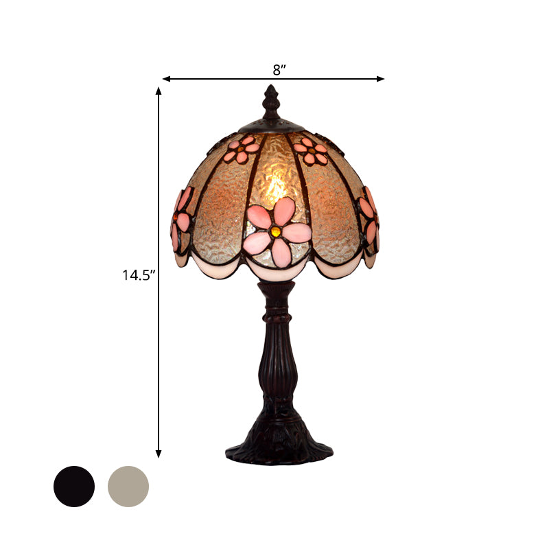 Scalloped-Trim Dome Table Lamp Tiffany Ice Clear Glass Single White/Coffee Night Light with Flower Pattern Clearhalo 'Lamps' 'Table Lamps' Lighting' 852265