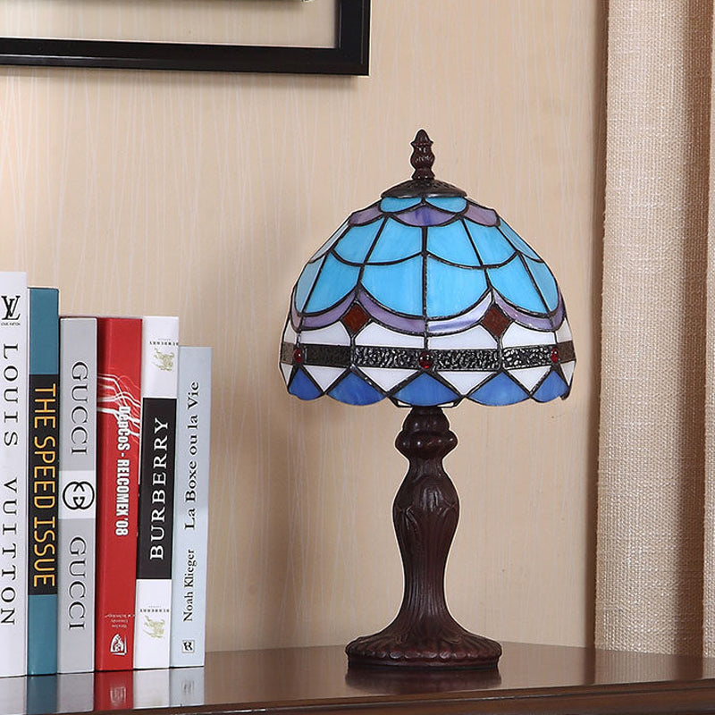 Wave-Pattern Stained Glass Table Lamp Mediterranean 1-Light Dark Brown Night Stand Light Dark Brown Clearhalo 'Lamps' 'Table Lamps' Lighting' 852310