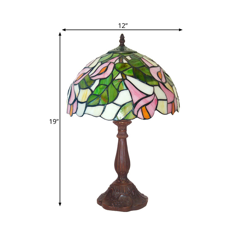 Stained Glass Petunia Flower Table Light Tiffany Style Single Coffee Night Stand Lamp Clearhalo 'Lamps' 'Table Lamps' Lighting' 852365