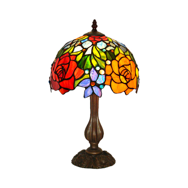 Victorian Style Blossom Table Light 1 Head Multicolored Stained Glass Night Stand Lamp Clearhalo 'Lamps' 'Table Lamps' Lighting' 852391