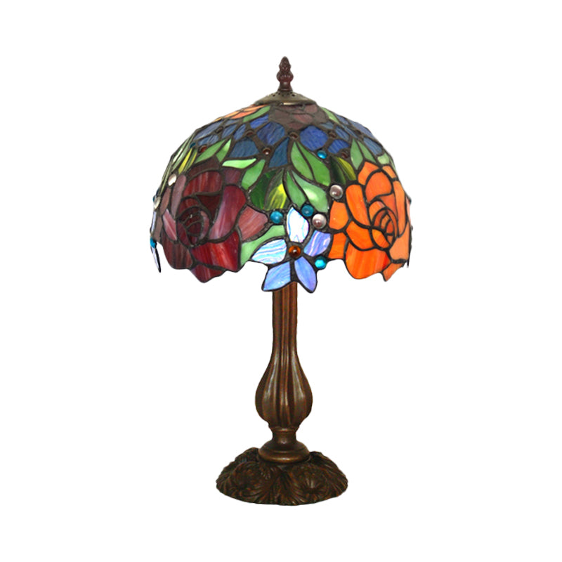 Victorian Style Blossom Table Light 1 Head Multicolored Stained Glass Night Stand Lamp Clearhalo 'Lamps' 'Table Lamps' Lighting' 852392