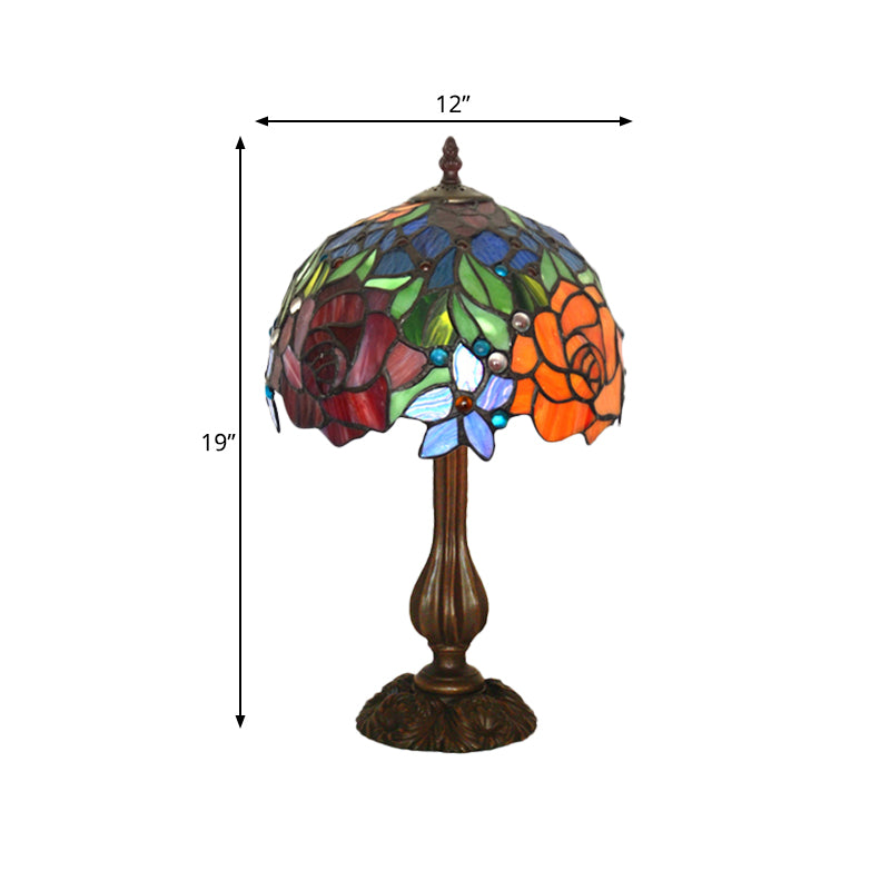 Victorian Style Blossom Table Light 1 Head Multicolored Stained Glass Night Stand Lamp Clearhalo 'Lamps' 'Table Lamps' Lighting' 852393