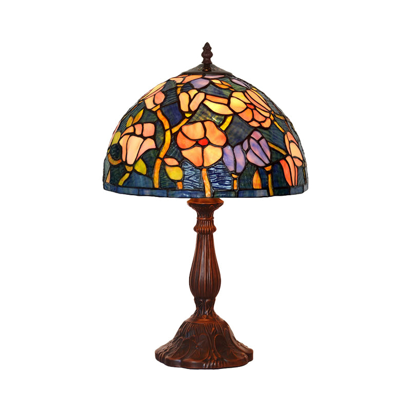 1-Light Kitchen Table Lamp Tiffany Bronze Night Light with Flower Stained Glass Shade Clearhalo 'Lamps' 'Table Lamps' Lighting' 852395