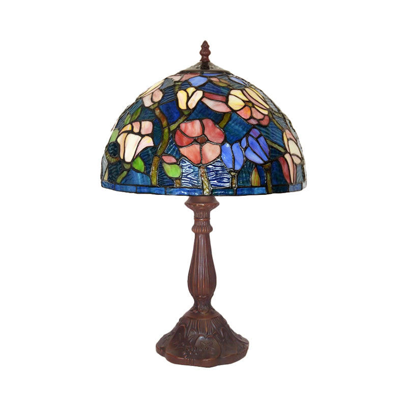 1-Light Kitchen Table Lamp Tiffany Bronze Night Light with Flower Stained Glass Shade Clearhalo 'Lamps' 'Table Lamps' Lighting' 852396