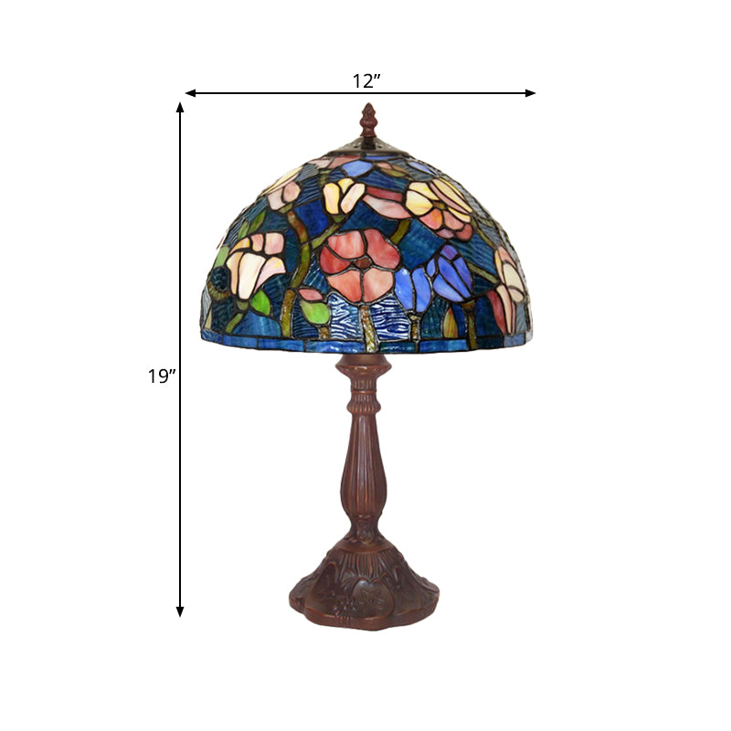 1-Light Kitchen Table Lamp Tiffany Bronze Night Light with Flower Stained Glass Shade Clearhalo 'Lamps' 'Table Lamps' Lighting' 852397