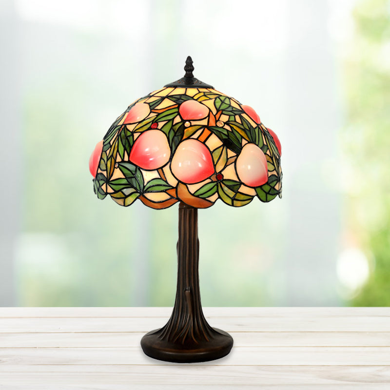 Peach Stained Glass Night Lamp Tiffany-Style 1 Bulb Coffee Table Light with Scalloped Edge Coffee Clearhalo 'Lamps' 'Table Lamps' Lighting' 852414