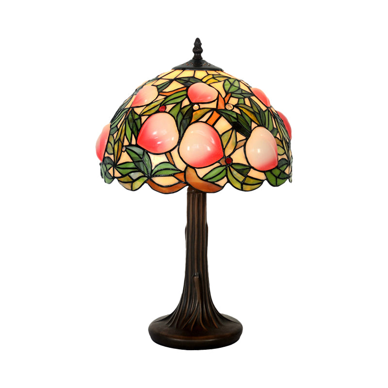 Peach Stained Glass Night Lamp Tiffany-Style 1 Bulb Coffee Table Light with Scalloped Edge Clearhalo 'Lamps' 'Table Lamps' Lighting' 852415