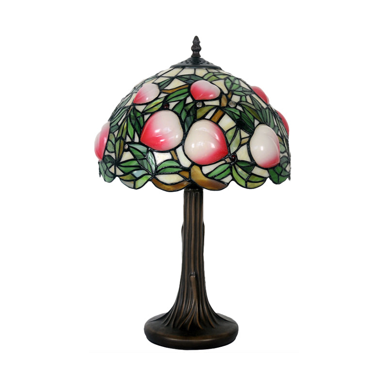 Peach Stained Glass Night Lamp Tiffany-Style 1 Bulb Coffee Table Light with Scalloped Edge Clearhalo 'Lamps' 'Table Lamps' Lighting' 852416