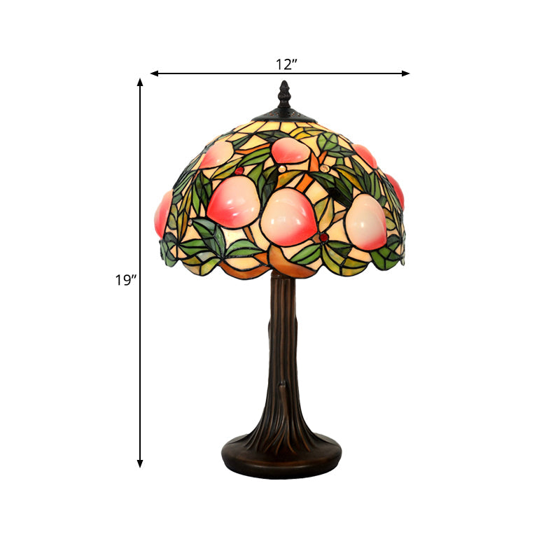 Peach Stained Glass Night Lamp Tiffany-Style 1 Bulb Coffee Table Light with Scalloped Edge Clearhalo 'Lamps' 'Table Lamps' Lighting' 852417