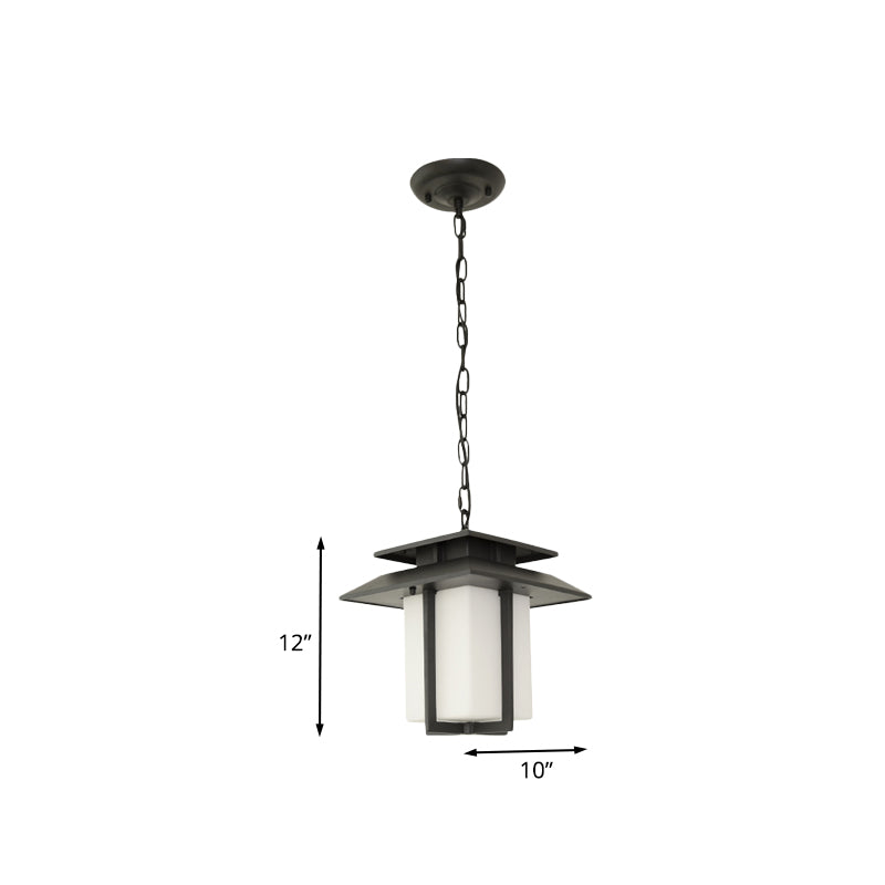 Milk Glass Black Suspension Pendant Lantern 1 Light Countryside Hanging Light for Balcony Clearhalo 'Ceiling Lights' 'Glass shade' 'Glass' 'Pendant Lights' 'Pendants' Lighting' 852429