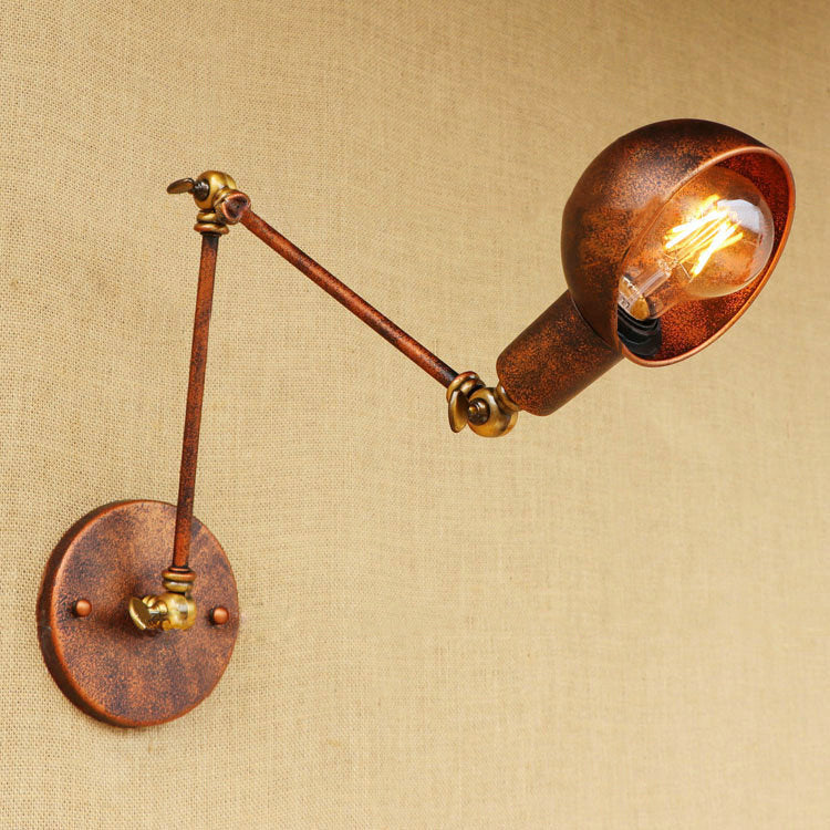 1 Light Bowl Wall Light Fixture Antique Style Rust Metal Wall Sconce with Swing Arm for Study Room Rust 8