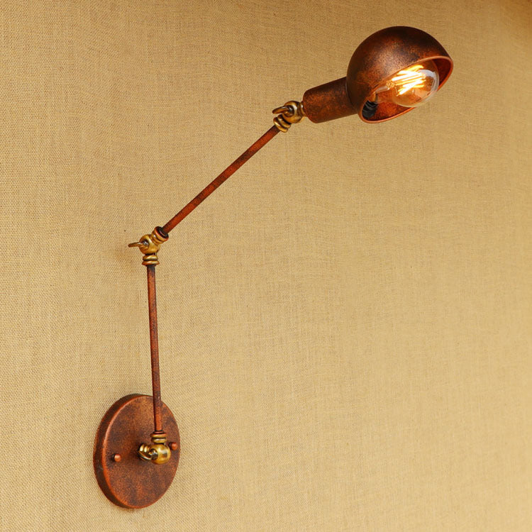 1 Light Bowl Wall Light Fixture Antique Style Rust Metal Wall Sconce with Swing Arm for Study Room Rust 12