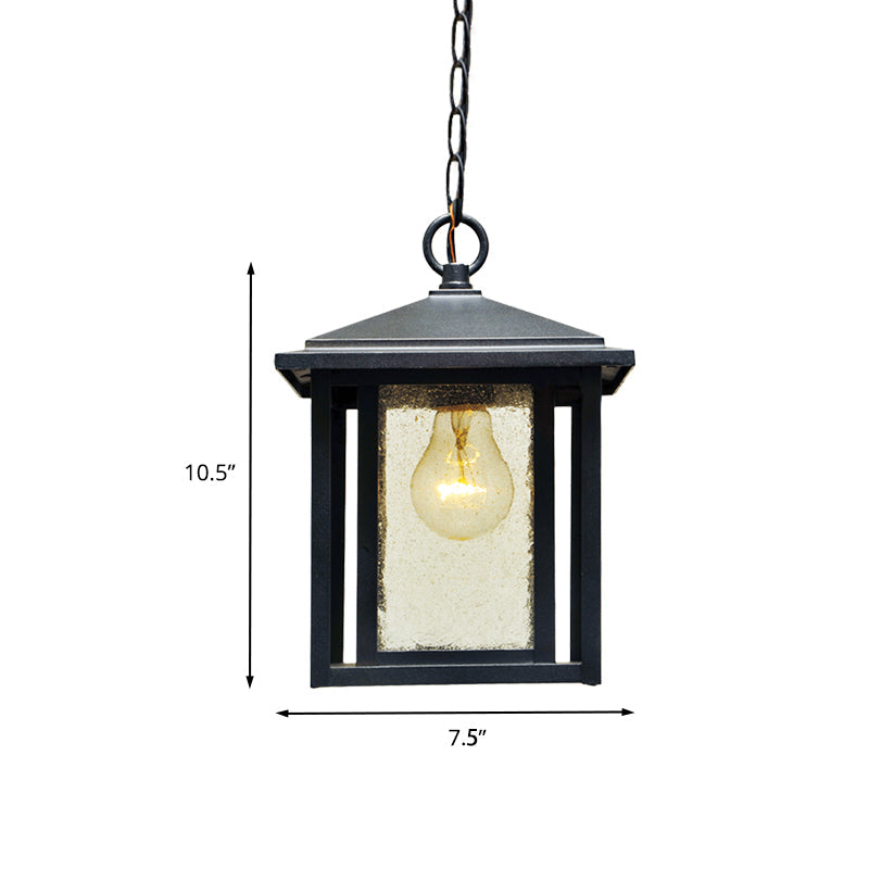 Clear Seedy Glass Black Pendant Lantern 1-Head Retro Hanging Light Fixture for Outdoor Clearhalo 'Ceiling Lights' 'Glass shade' 'Glass' 'Pendant Lights' 'Pendants' Lighting' 852445