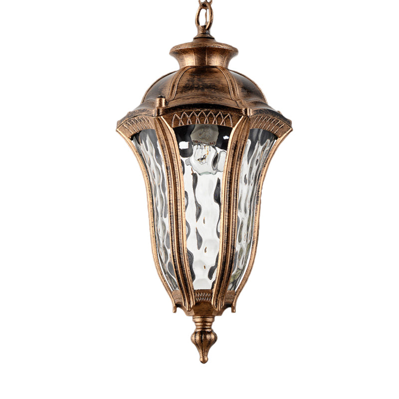 Lodge Urn-Shaped Drop Pendant 1-Light Clear Ripple Glass Hanging Ceiling Light in Bronze Clearhalo 'Ceiling Lights' 'Glass shade' 'Glass' 'Pendant Lights' 'Pendants' Lighting' 852447