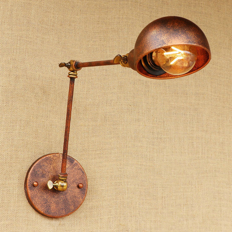 1 Light Bowl Wall Light Fixture Antique Style Rust Metal Wall Sconce with Swing Arm for Study Room Rust 12