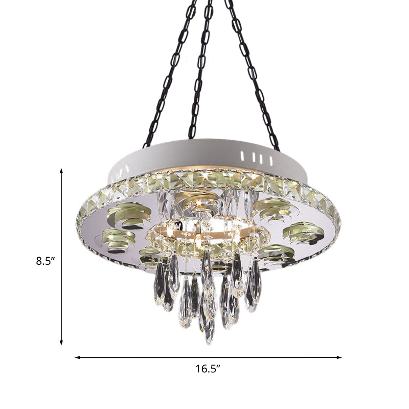 White 6 Lights Chandelier Contemporary Crystal Circular Hanging Pendant with Droplet Clearhalo 'Ceiling Lights' 'Chandeliers' 'Modern Chandeliers' 'Modern' Lighting' 852740