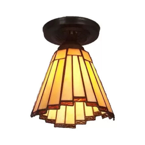 Stained Glass Ceiling Light, Mini Coolie Semi Flush Mount Light for Hallway Tiffany Style, H8