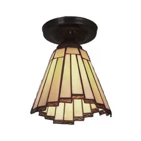 Stained Glass Ceiling Light, Mini Coolie Semi Flush Mount Light for Hallway Tiffany Style, H8