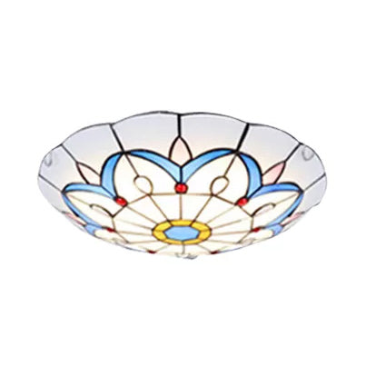 White Tiffany Ceiling Lights, 2-Lights Flush Mount Light with Art Glass Floral Shade and Jewel for Bedroom Clearhalo 'Ceiling Lights' 'Close To Ceiling Lights' 'Close to ceiling' 'Flush mount' Lighting' 85341