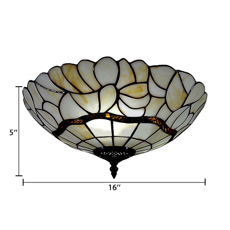 Bedroom Ceiling Lights Tiffany, 2-Lights Flush Mount Light Fixture in White with Art Glass Dome Shade, 8