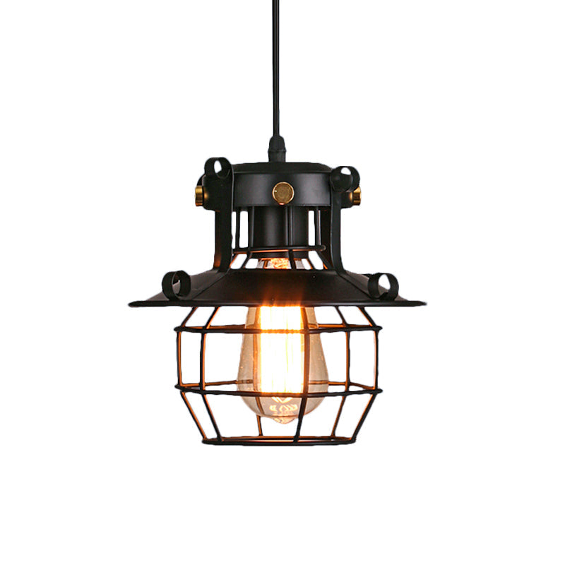 1 Light Iron Pendant Lamp Vintage Industrial Satin Black Dome Cage Shade Restaurant Ceiling Fixture Clearhalo 'Art Deco Pendants' 'Black' 'Cast Iron' 'Ceiling Lights' 'Ceramic' 'Crystal' 'Industrial Pendants' 'Industrial' 'Metal' 'Middle Century Pendants' 'Pendant Lights' 'Pendants' 'Rustic Pendants' 'Tiffany' Lighting' 85834