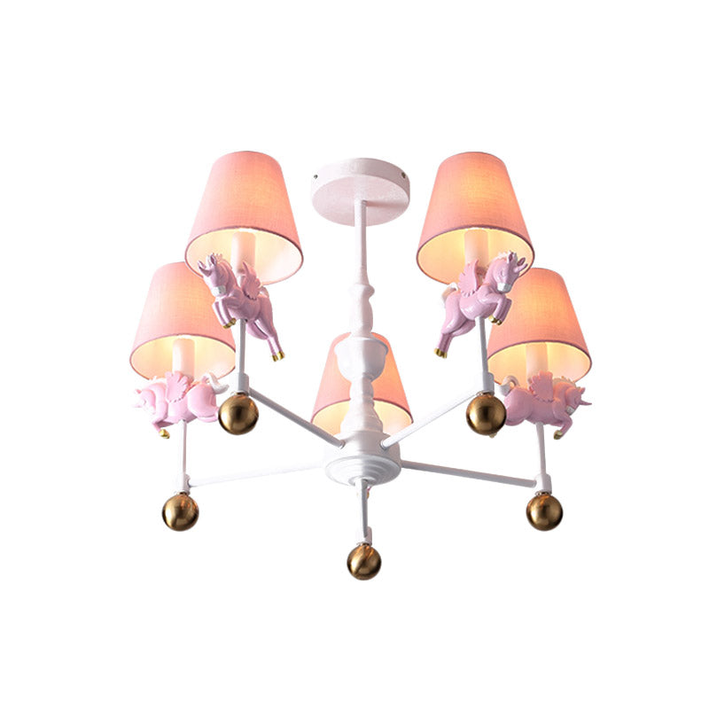 Unicorn Girl's Room Chandelier Resin 3/5-Head Kids Hanging Light in White with Pink Cone Shade Clearhalo 'Ceiling Lights' 'Chandeliers' Lighting' options 858921