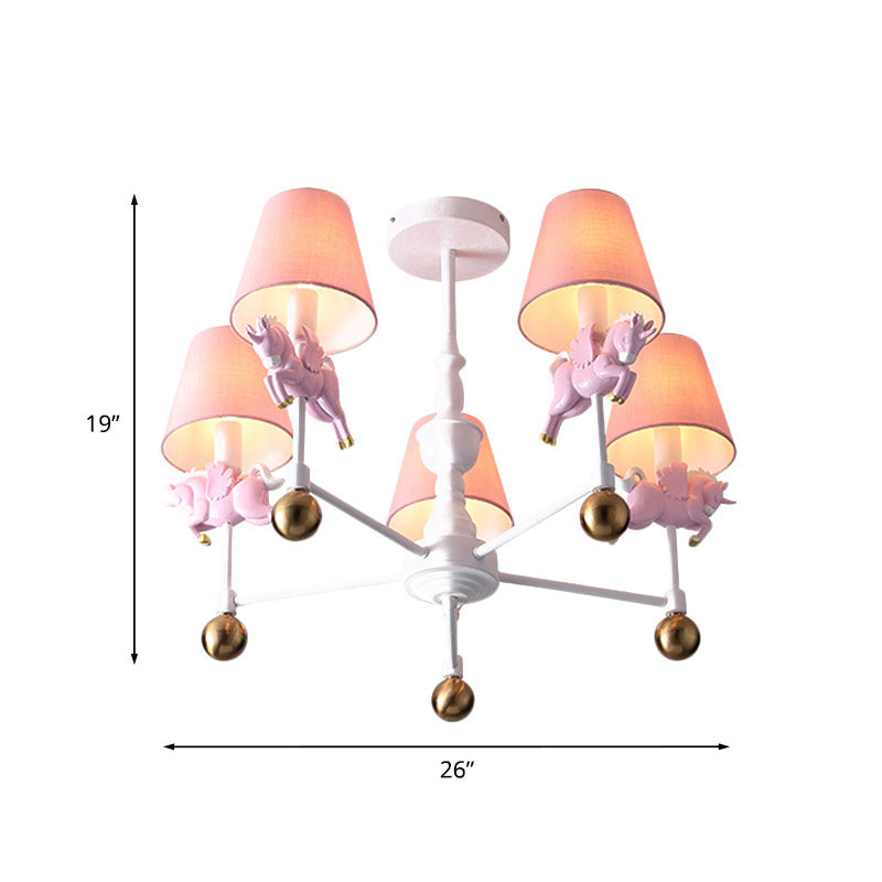 Unicorn Girl's Room Chandelier Resin 3/5-Head Kids Hanging Light in White with Pink Cone Shade Clearhalo 'Ceiling Lights' 'Chandeliers' Lighting' options 858922