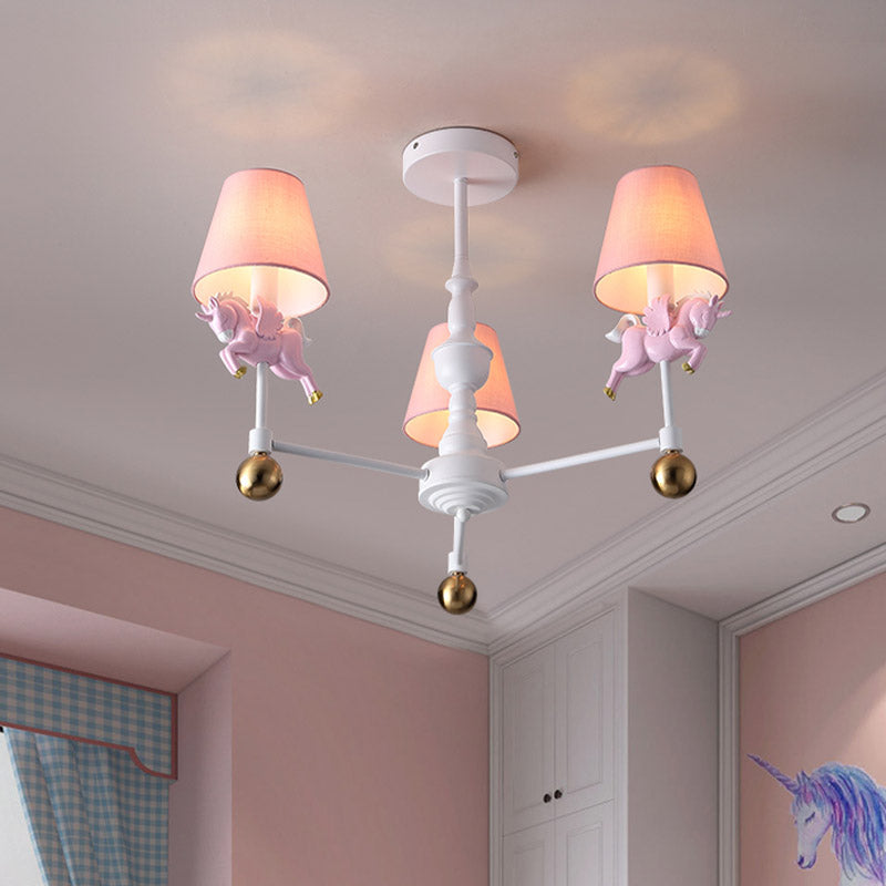 Unicorn Girl's Room Chandelier Resin 3/5-Head Kids Hanging Light in White with Pink Cone Shade Clearhalo 'Ceiling Lights' 'Chandeliers' Lighting' options 858924