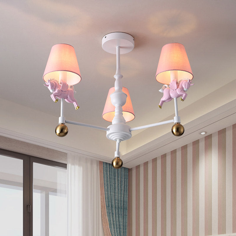 Unicorn Girl's Room Chandelier Resin 3/5-Head Kids Hanging Light in White with Pink Cone Shade Clearhalo 'Ceiling Lights' 'Chandeliers' Lighting' options 858925