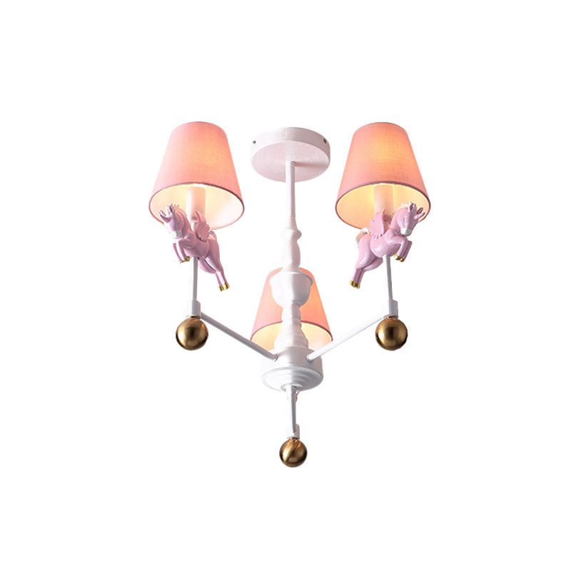 Unicorn Girl's Room Chandelier Resin 3/5-Head Kids Hanging Light in White with Pink Cone Shade Clearhalo 'Ceiling Lights' 'Chandeliers' Lighting' options 858926