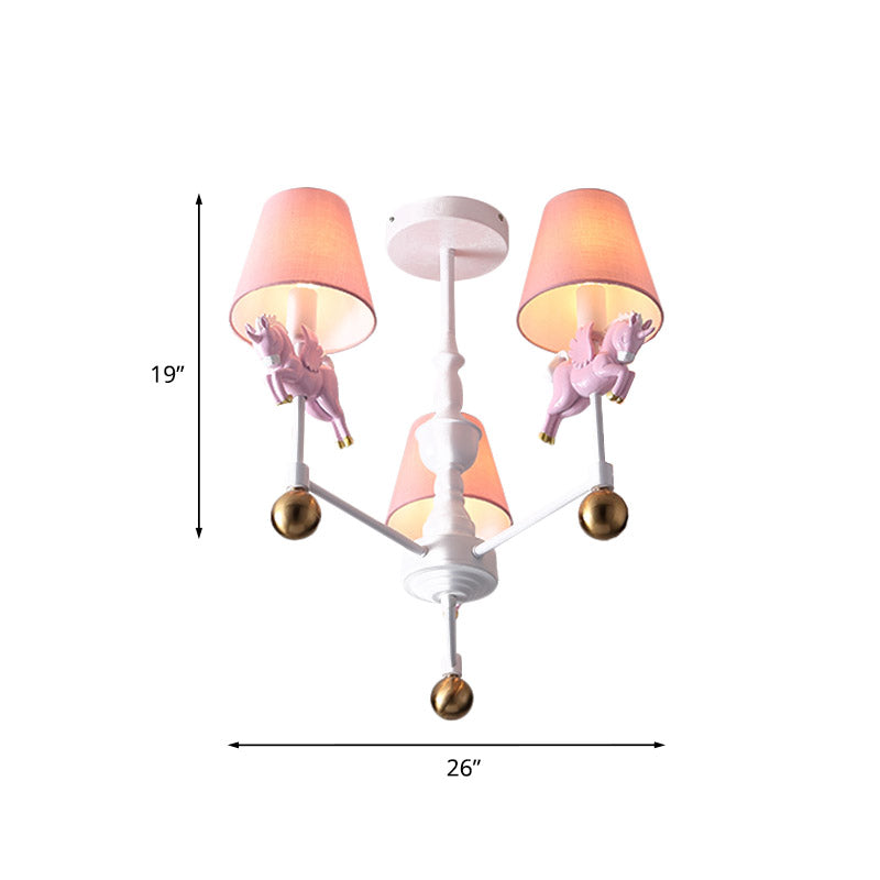 Unicorn Girl's Room Chandelier Resin 3/5-Head Kids Hanging Light in White with Pink Cone Shade Clearhalo 'Ceiling Lights' 'Chandeliers' Lighting' options 858927