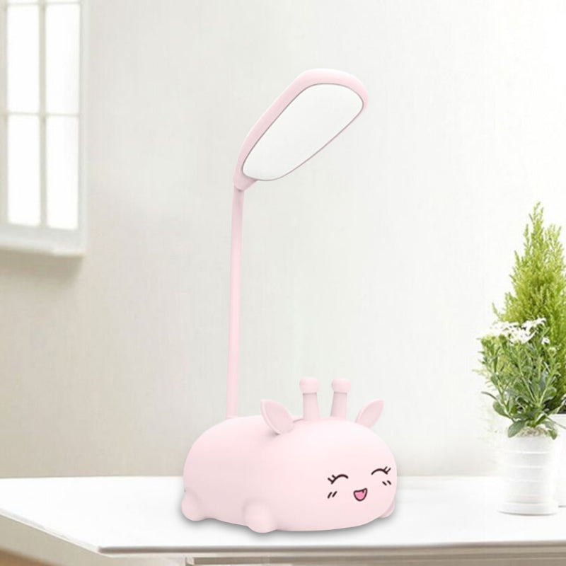 Cartoon Sika Deer Desk Lamp Plastic Kid Room LED Night Light with Flexible Arm in White/Pink/Blue Pink Clearhalo 'Lamps' 'Table Lamps' Lighting' 859334