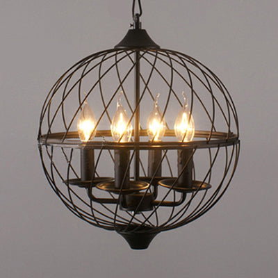 Iron Black Chandelier Lighting Global Mesh Shade 4 Bulbs Industrial Ceiling Light Fixture with Adjustable Chain for Dining Room Black Clearhalo 'Cast Iron' 'Ceiling Lights' 'Chandeliers' 'Industrial Chandeliers' 'Industrial' 'Metal' 'Middle Century Chandeliers' 'Rustic Chandeliers' 'Tiffany' Lighting' 86093