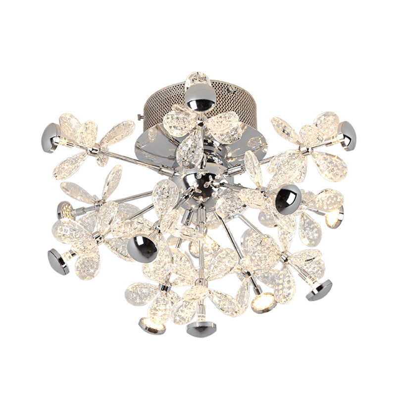 Floral LED Semi Flush Ceiling Light Modern Style Chrome Crystal Flush Mount Fixture Clearhalo 'Ceiling Lights' 'Close To Ceiling Lights' 'Close to ceiling' 'Semi-flushmount' Lighting' 862547