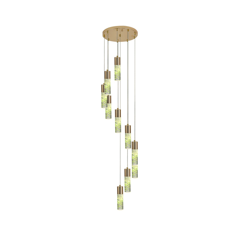 10-Light Spiral Cluster Tube Pendant Modern Novelty Gold Acrylic Hanging Light Fixture Clearhalo 'Ceiling Lights' 'Modern Pendants' 'Modern' 'Pendant Lights' 'Pendants' Lighting' 862575