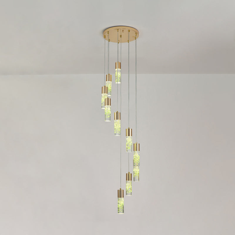 10-Light Spiral Cluster Tube Pendant Modern Novelty Gold Acrylic Hanging Light Fixture Clearhalo 'Ceiling Lights' 'Modern Pendants' 'Modern' 'Pendant Lights' 'Pendants' Lighting' 862576