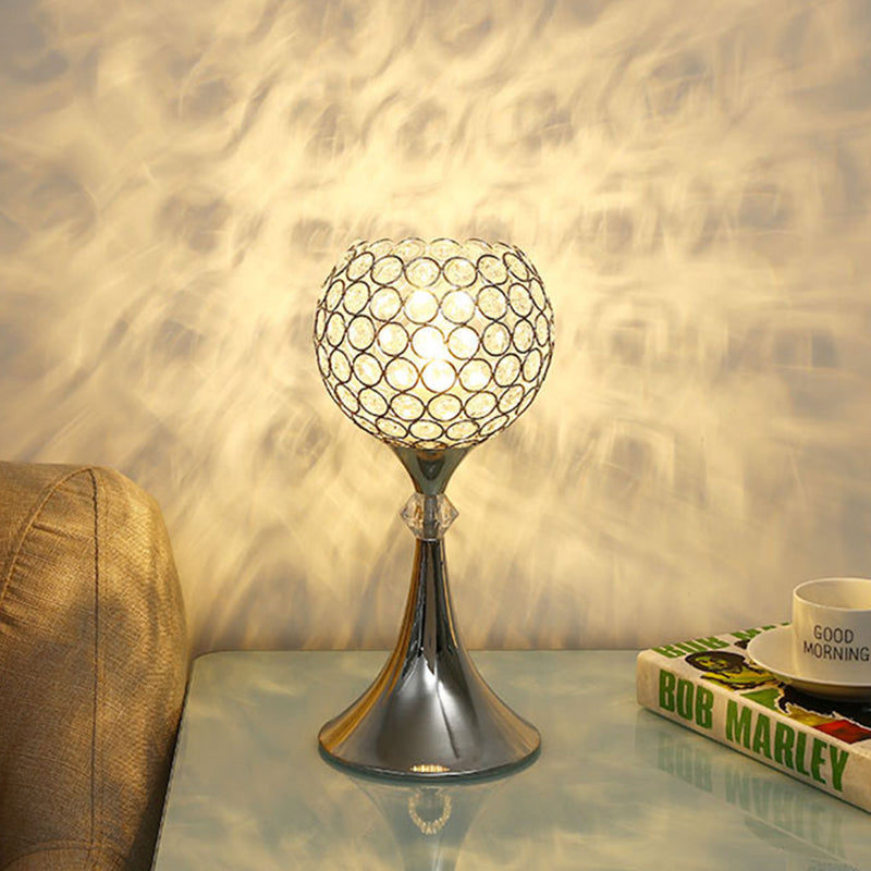 Crystal Inserted Silver Table Light Curved Shape 1 Head Lounge Night Lamp with Half Globe Lampshade Silver Clearhalo 'Lamps' 'Table Lamps' Lighting' 862594