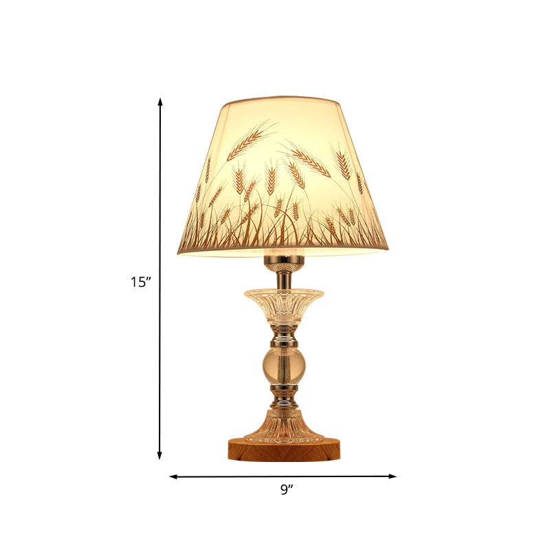 1-Bulb Spikelet Pattern Conic Table Lamp Countryside White Fabric Night Light with Chrome Column Base Clearhalo 'Lamps' 'Table Lamps' Lighting' 862673