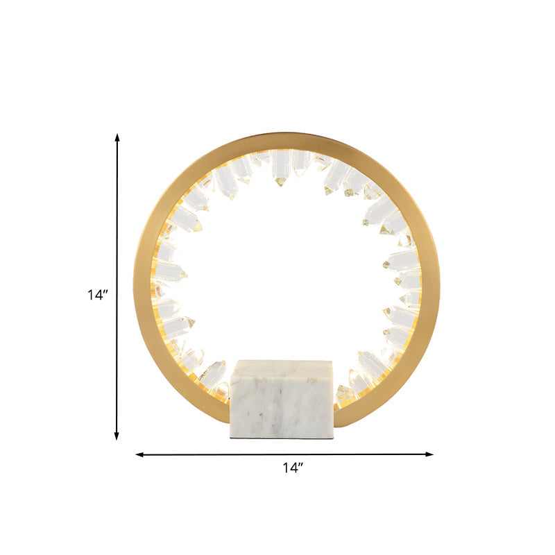 Minimalist Hoop Night Lamp Crystal Icicle LED Table Lighting in Gold wit h Marble Base Clearhalo 'Lamps' 'Table Lamps' Lighting' 862685