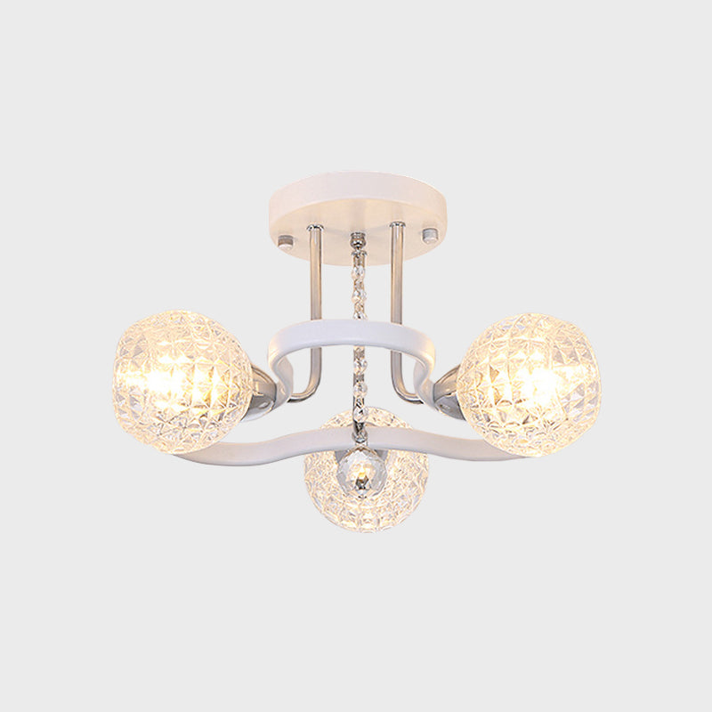 Clear Lattice Glass Ball Semi Flush Modernism 3/5 Lights Bedroom Ceiling Mounted Light in White Clearhalo 'Ceiling Lights' 'Close To Ceiling Lights' 'Close to ceiling' 'Glass shade' 'Glass' 'Semi-flushmount' Lighting' 862808