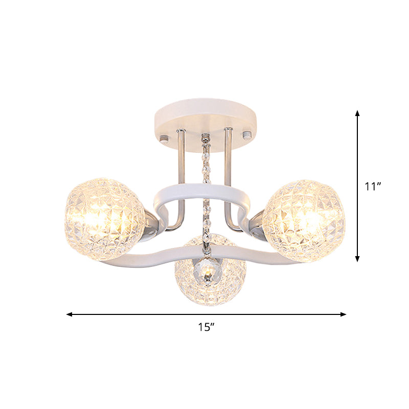 Clear Lattice Glass Ball Semi Flush Modernism 3/5 Lights Bedroom Ceiling Mounted Light in White Clearhalo 'Ceiling Lights' 'Close To Ceiling Lights' 'Close to ceiling' 'Glass shade' 'Glass' 'Semi-flushmount' Lighting' 862809