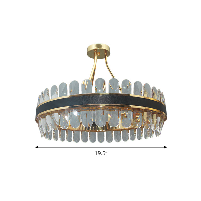 Circular Restaurant Semi Flush Light Postmodern Crystal Black and Gold LED Ceiling Mount Lamp Clearhalo 'Ceiling Lights' 'Close To Ceiling Lights' 'Close to ceiling' 'Semi-flushmount' Lighting' 862822