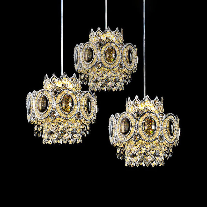 Modern Floral Layered Pendant Lamp 3 Bulbs Crystal Multiple Hanging Light in Chrome Clearhalo 'Ceiling Lights' 'Modern Pendants' 'Modern' 'Pendant Lights' 'Pendants' Lighting' 862884