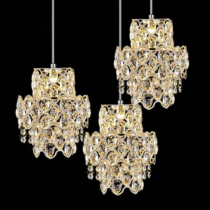 3 Heads 2-Layer Multi Pendant Modern Clear Beveled Crystal Hanging Light Fixture Clearhalo 'Ceiling Lights' 'Modern Pendants' 'Modern' 'Pendant Lights' 'Pendants' Lighting' 862888