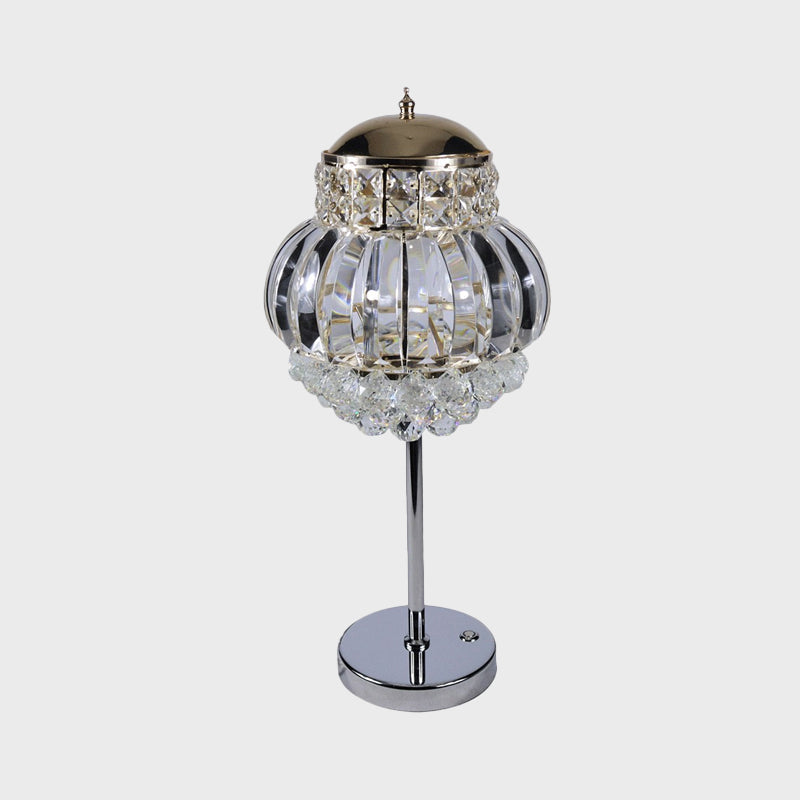 Chrome LED Night Night Modern Style Clear/Champagne Crystal Globe Table Lamp with Dimmer Knob Clearhalo 'Lamps' 'Table Lamps' Lighting' 862945